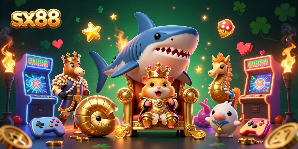Experience thrilling gameplay at sx88 with an illustrated casino scene featuring a golden hamster king.