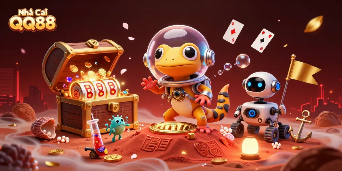 Engage with Nhà Cái QQ88 featuring a vibrant alien casino scene packed with gold and dynamic game elements.