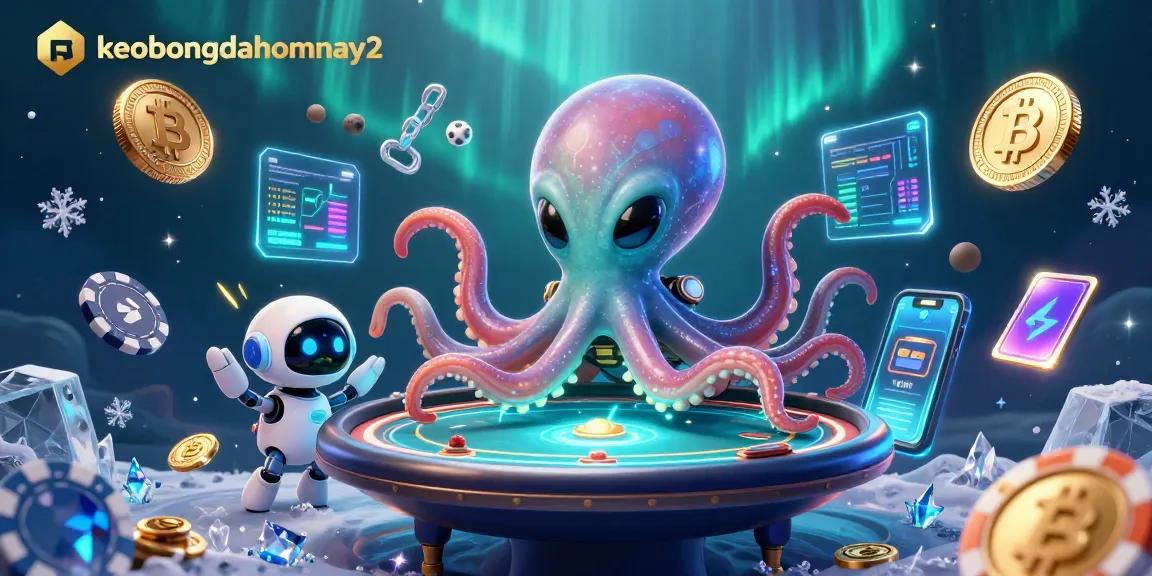 Engage with keobongdahomnay2's vibrant alien octopus running a holographic poker table in a cosmic casino scene.