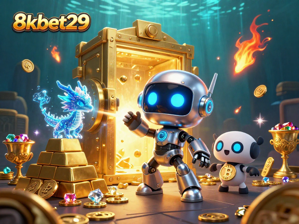 Engage with exciting gaming at 8kbet29 with a vibrant, neon-lit digital illustration depicting a futuristic casino atmosphere.