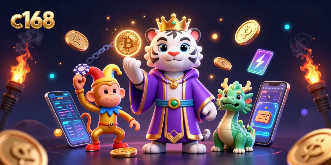 Experience the thrill of c168 with a dynamic casino scene featuring iconic characters and vibrant game elements.
