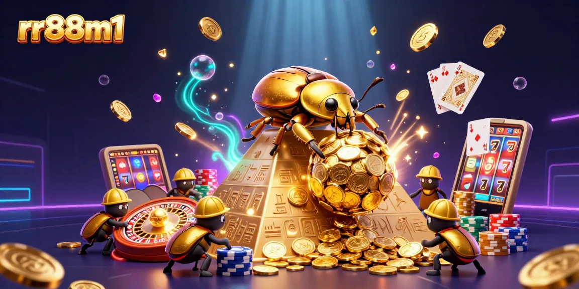 Engage in thrilling gameplay at rr88m1, with golden coin cascades and a vibrant casino atmosphere.