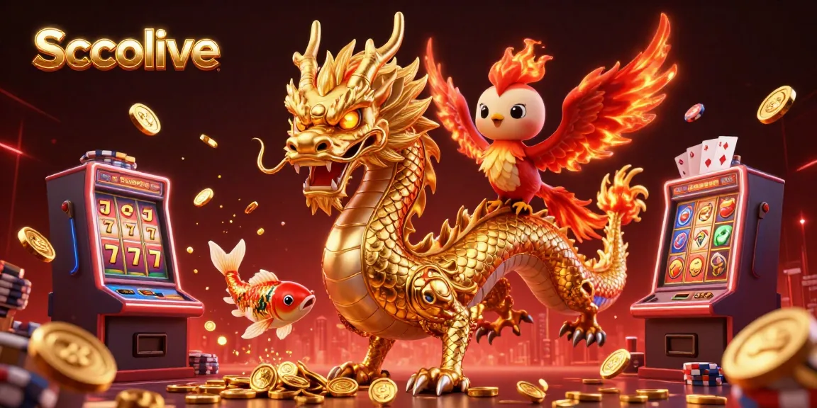 Socolive showcases a vibrant 3D casino scene with a golden dragon and slot symbols, capturing energetic gameplay.