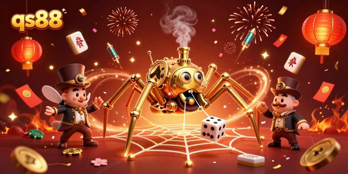Catch dice in the web with qs88's golden spider as luck sparks gaming adventures.