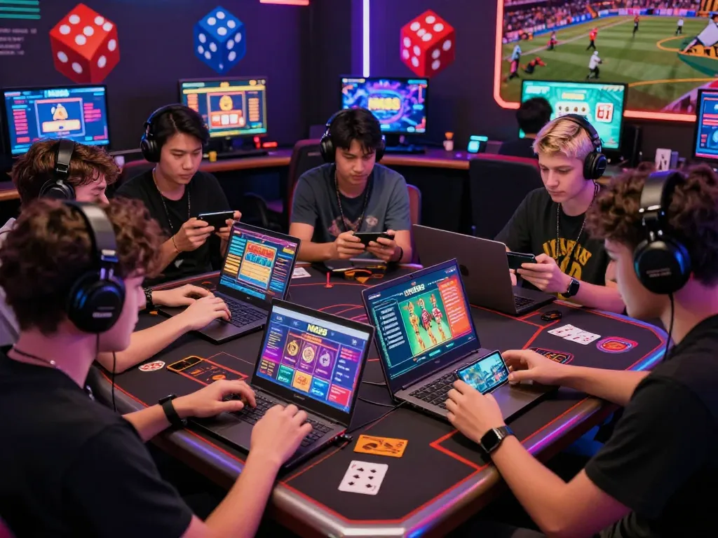 Engaging NK88 online gambling scene with Gen Z players immersed in gaming experience.