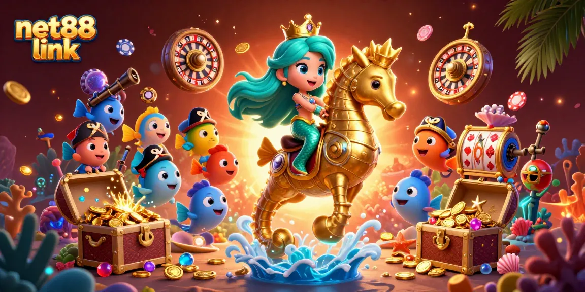 Engage with net88 link's vibrant 3D casino world featuring a mermaid princess and treasure.