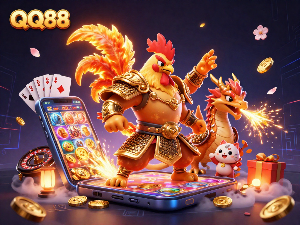 Experience the excitement of QQ88 with powerful characters and vibrant casino elements!