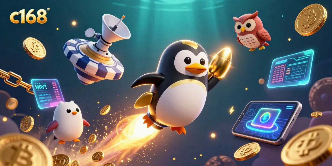 Experience the thrill of c168 with a dynamic 3D casino adventure featuring golden coins and crypto elements.