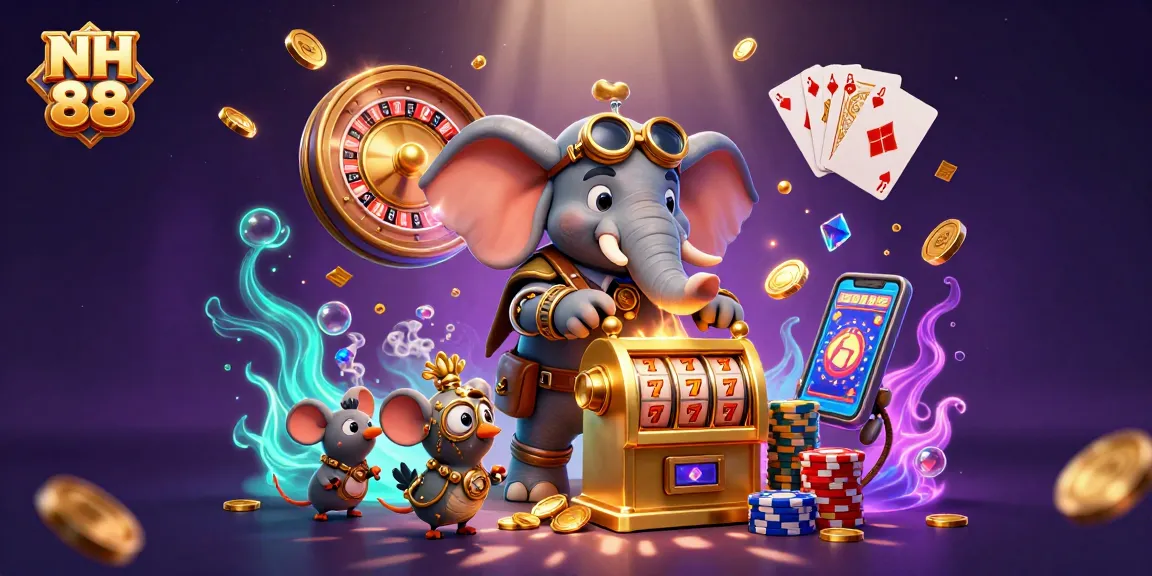 Engage with dynamic NH 88 casino illustration featuring steampunk characters and vibrant casino elements.