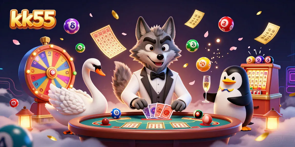 Experience vibrant excitement with kk55 as a debonair wolf, elegant swan, and sophisticated penguin celebrate gaming