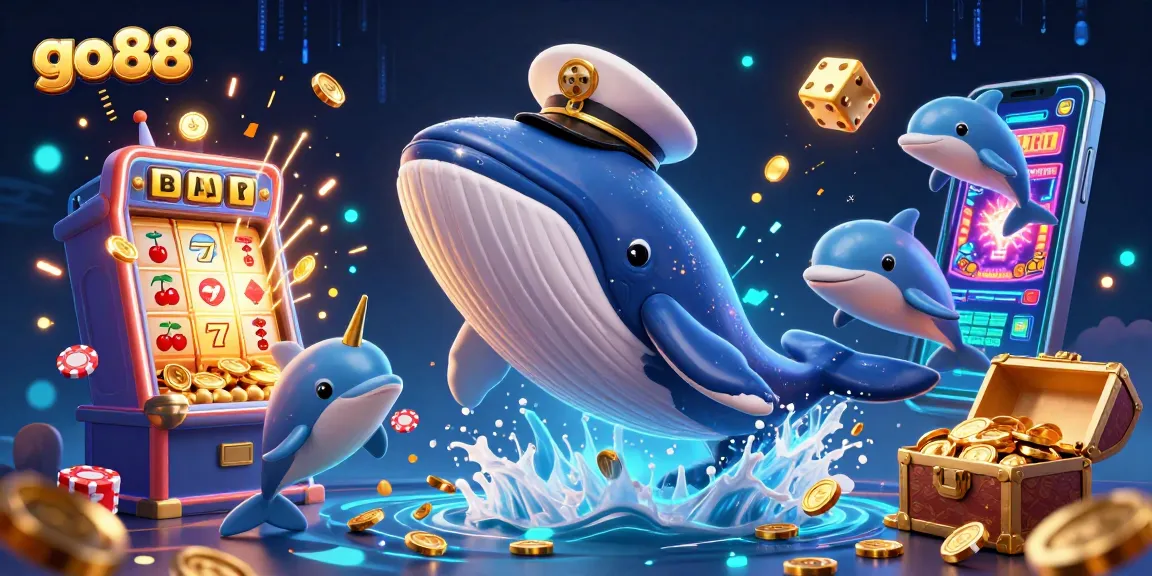 Experience exciting games at go88 with a vibrant underwater scene featuring a charming whale and playful dolphins.