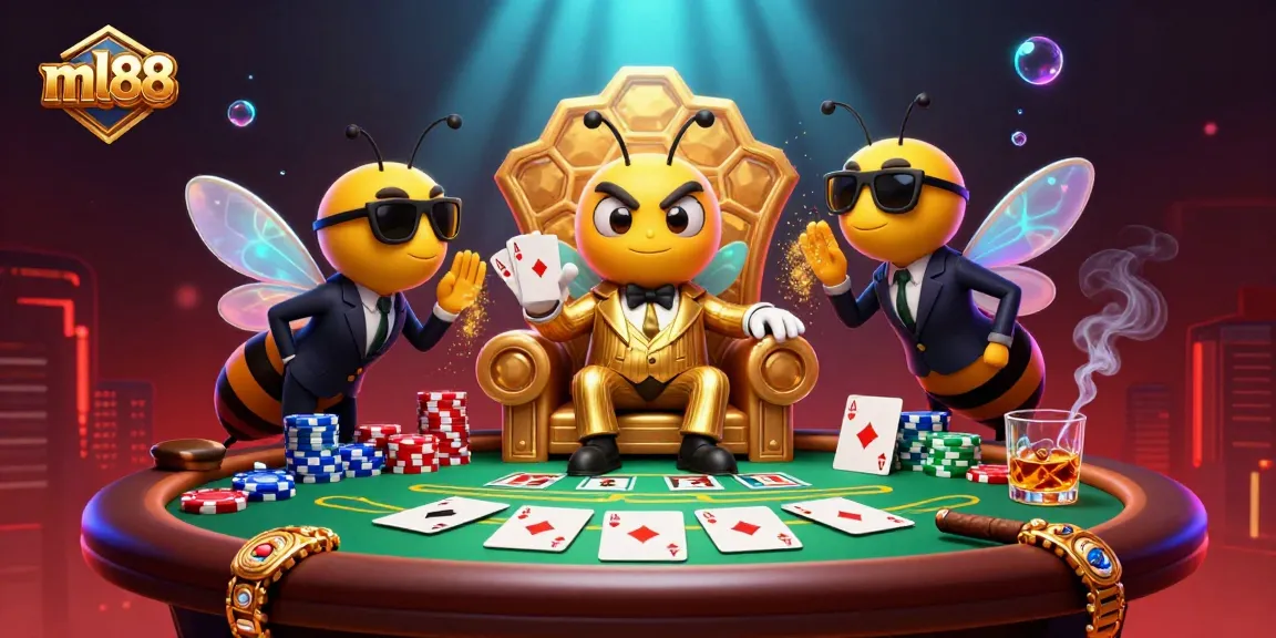 Experience thrilling gameplay at ml88 with a cartoon bee mob boss in an energetic casino environment.