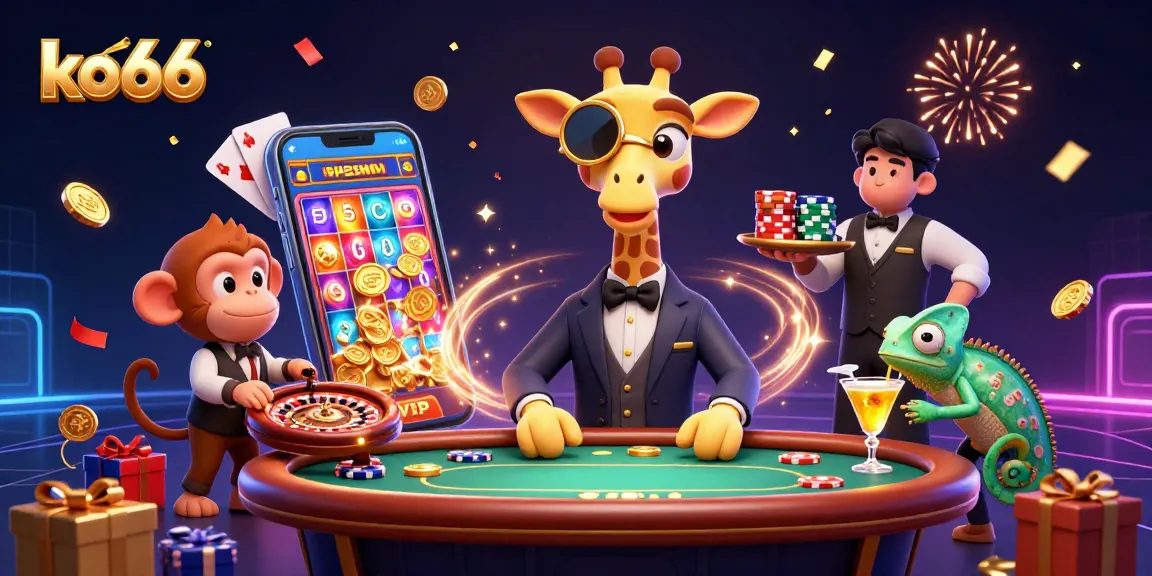 Experience thrilling gaming with ko66, featuring a high-roller giraffe at an exciting casino scene.