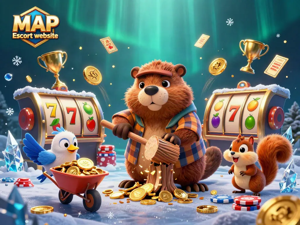 Engage with dynamic fun on the MAP Escort website with slot reels and golden coins cascading.