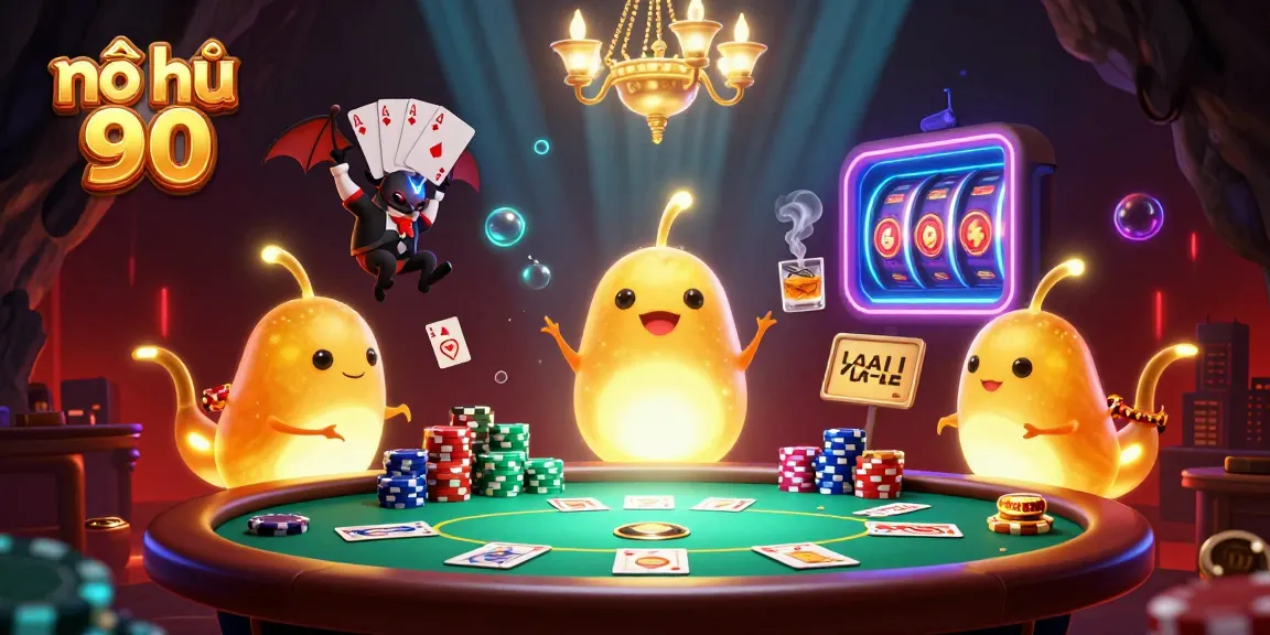 Experience nổ hũ 90 excitement in a vibrant, animated cave casino scene filled with colorful game elements.