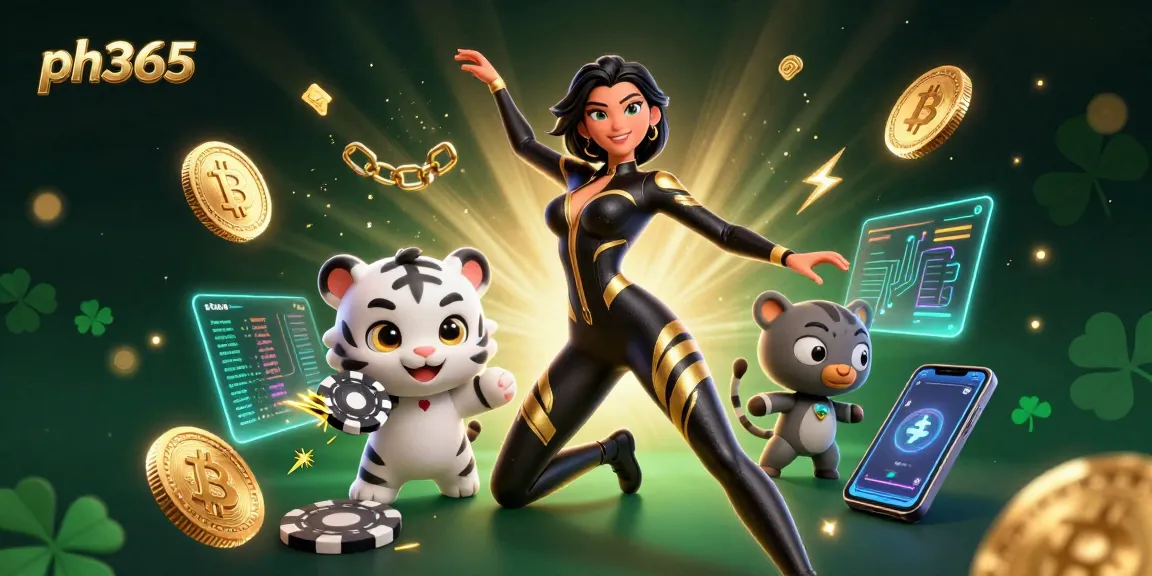 Play exciting casino games with ph365 featuring a stunning woman and baby tiger amidst vibrant crypto elements.