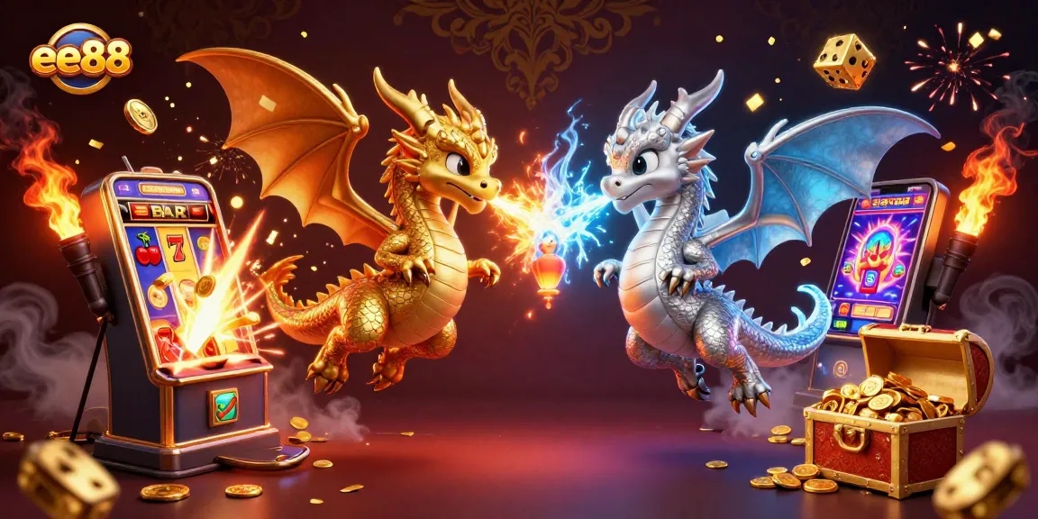 Engage with ee88 through thrilling casino adventures in a vibrant 3D dragon-themed scene.