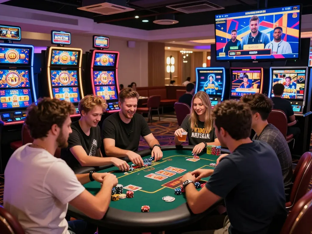 Exciting gameplay at an MM88 online casino with vibrant gaming atmosphere and cheerful players.