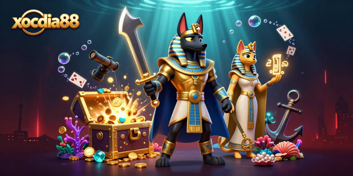 Xocdia88's interactive 3D scene showcases dynamic elements of ancient Egyptian warriors and gambling excitement.